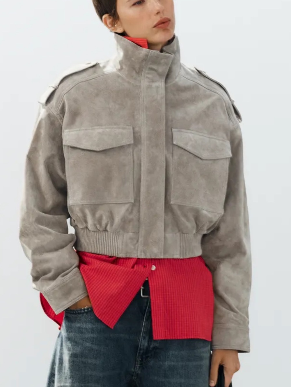 Zara 100% Leather Cropped Jacket W/Tabs